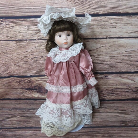 Vintage Porcelain 16" Doll with Victorian Dress & Bonnet - Picture 2 of 8